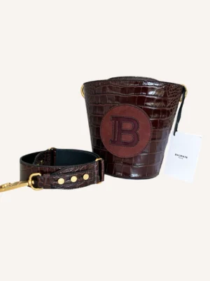 Balmain Logo Patch Saddler Bucket Bag