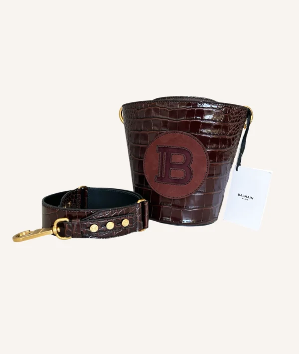 Balmain Logo Patch Saddler Bucket Bag