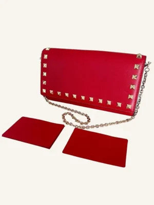 Valentino Vermillion Leather Rockstud Wallet on Chain