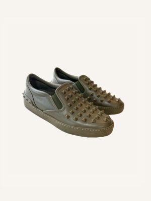 Valentino Army Grey Rockstud Round Toe Slip On (Size 38.5)