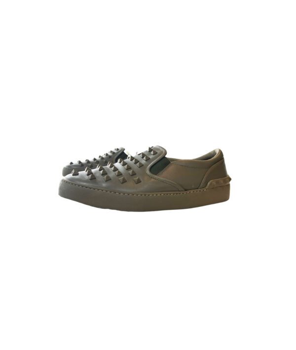 Valentino Army Grey Rockstud Round Toe Slip On (Size 38.5)