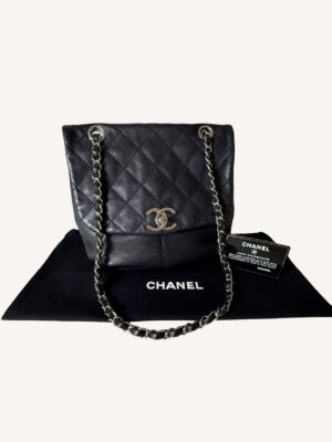 Chanel Trianon Messenger Bag in black quilted lambskin with silver-tone hardware