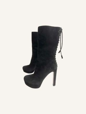 Prada Suede Tassle Accents Lace Up Boots (Size 38)