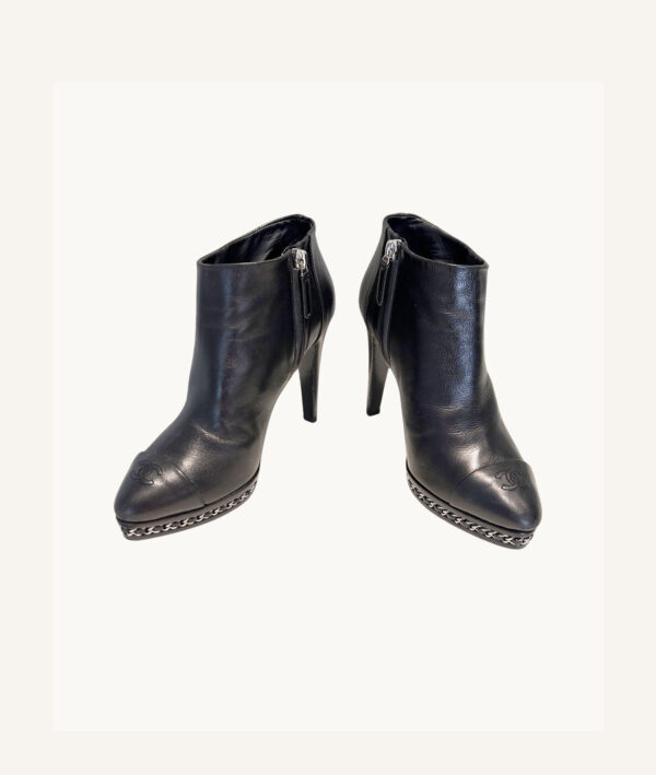 Chanel CC Cap Toe Leather Chain Plaform Boot (Size 38)