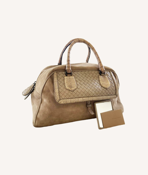 Bottega Veneta Taupe Suede Bowling Bag
