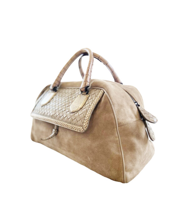 Bottega Veneta Taupe Suede Bowling Bag