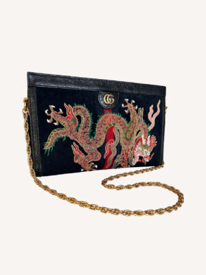 Gucci Suede Patent Web Dragon Embroidered Ophidia