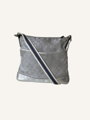 Gucci GG Silver Monogram Perforated Canvas & Leather Crossbody