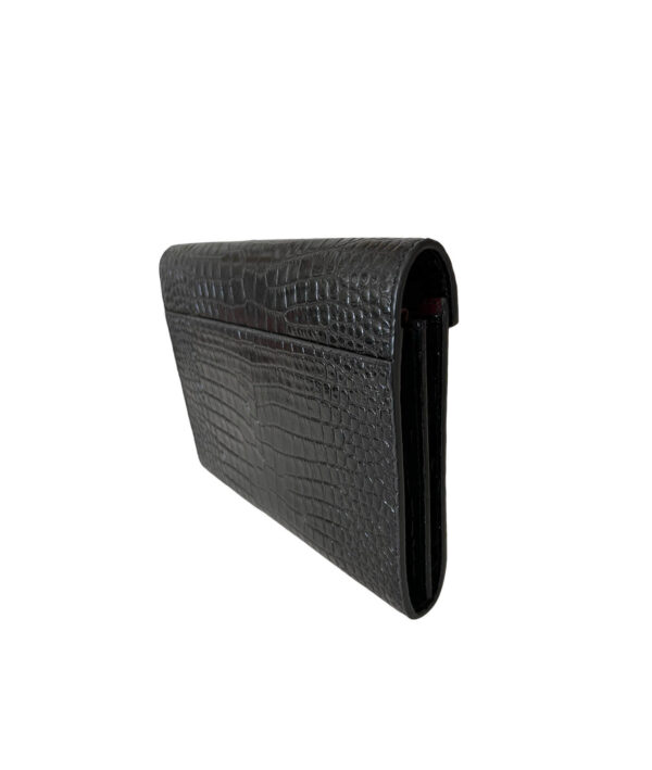 YSL Croc Embossed Patent Leather Cassandra Wallet on Chain