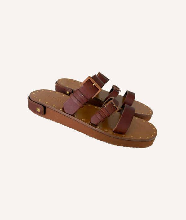 Valentino Brown Leather Flat Slides