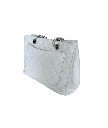 Quilted White Caviar Shopping Bag