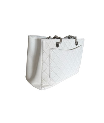 Quilted White Caviar Shopping Bag