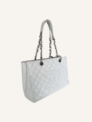 Quilted White Caviar Shopping Bag