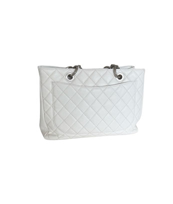 Quilted White Caviar Shopping Bag