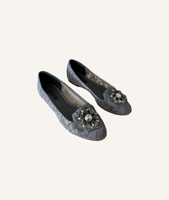 Dolce & Gabbana Lace Crystal Embellished Flats (Size 37.5)