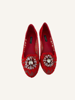 Dolce & Gabbana Lace Crystal Embellished Flats (Size 37.5)