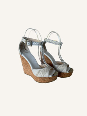 Jimmy Choo Portia Woven Wedge Marble and White (Size 37.5)