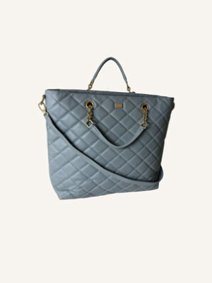 Dolce & Gabbana Light Blue Quilted Leather Tote with Leopard Interior