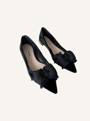 Miu Miu Black Velvet Pumps with Bow (Size 41)