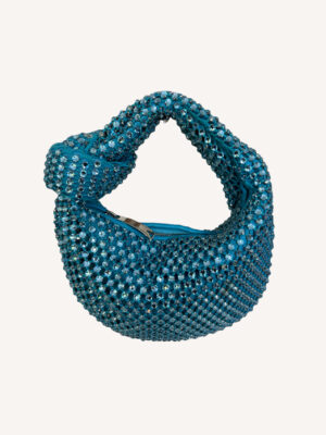 Close-up of sparkling crystal mesh on Bottega Veneta Mini Jodie bag