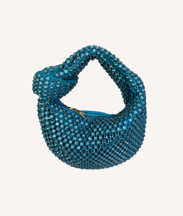 Close-up of sparkling crystal mesh on Bottega Veneta Mini Jodie bag