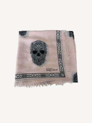 Alexander McQueen baby pink skull print scarf made from silk