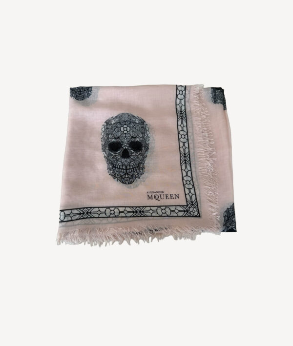 Alexander McQueen baby pink skull print scarf made from silk