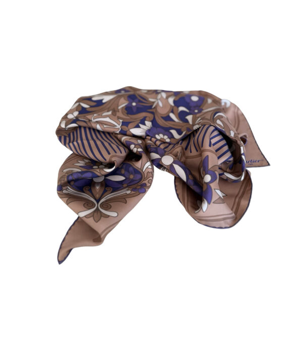 Luxurious Cartier silk scarf featuring an intricate paisley pattern design