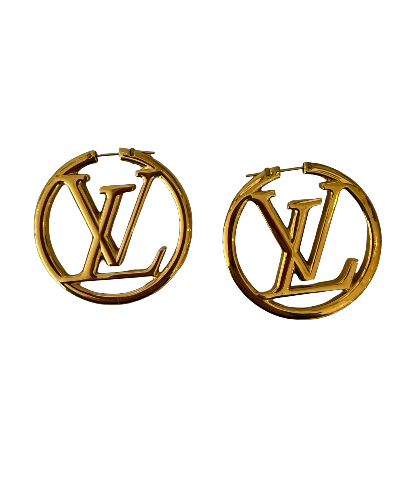 Louis Vuitton Louise Hoop GM Earrings in gold-tone metal with LV logo