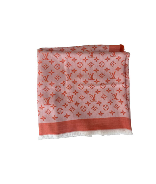 Luxury Louis Vuitton Monogram shawl crafted from premium silk and wool blend