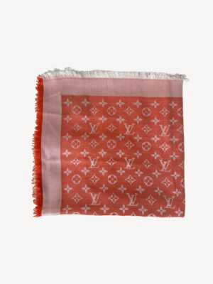 Luxury Louis Vuitton Monogram shawl crafted from premium silk and wool blend