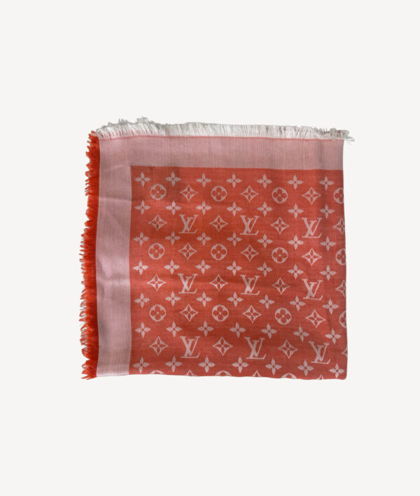 Luxury Louis Vuitton Monogram shawl crafted from premium silk and wool blend