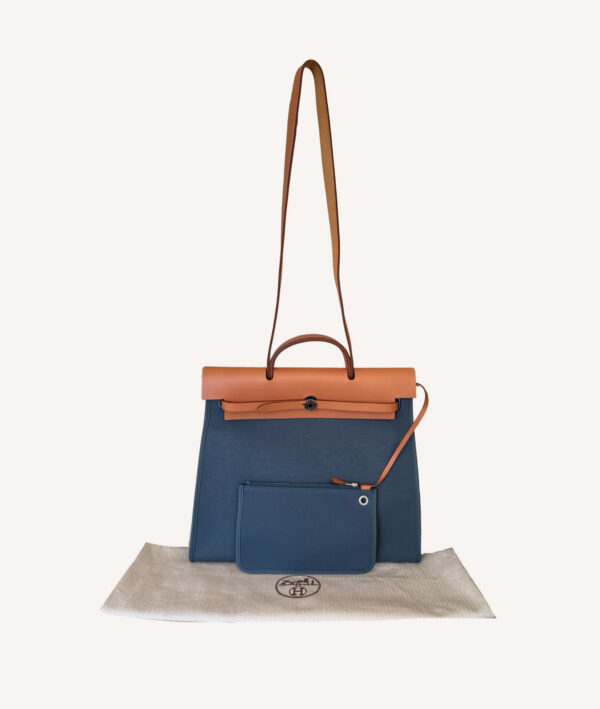 Hermès Herbag 39 tote with canvas and leather construction, spacious design for everyday elegance