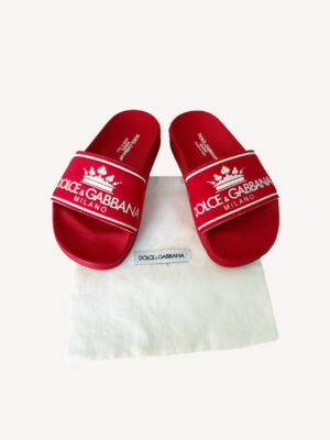 Dolce & Gabbana red kids slides with crown logo on strap