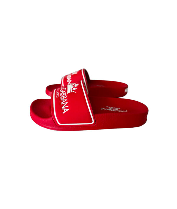 D&G children's red slide sandals featuring white crown emblem
