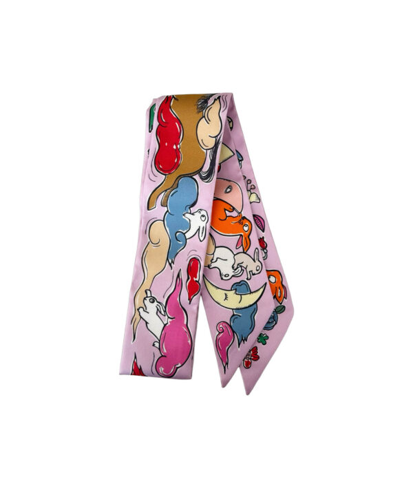 Hermes Twilly Scarf Mille et un Lapins Purple Camel