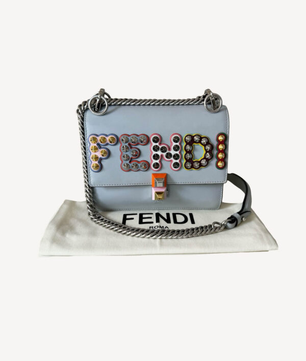 Fendi Kan I Fun Fair handbag in Vitello Liberty leather with colorful studded logo flap