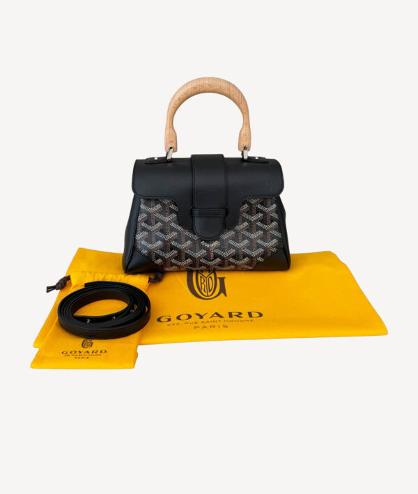 Goyard Mini Saigon Souple handbag in Goyardine canvas with leather trim and wood handle, luxury structured mini bag