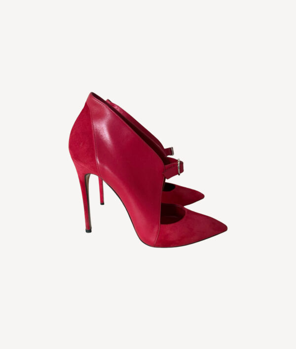 Red Casadei suede and leather pumps with pointed toe and stiletto heel