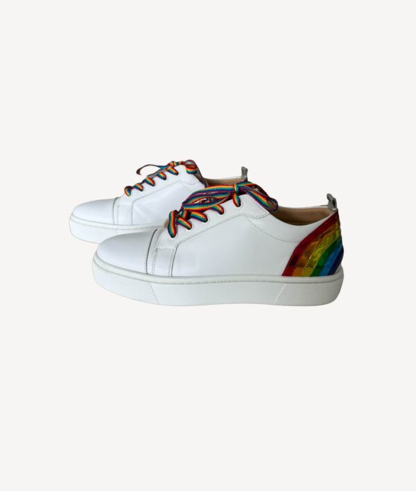 Christian Louboutin Arkenspeed Rainbow white leather trainers with multicolour heel and laces