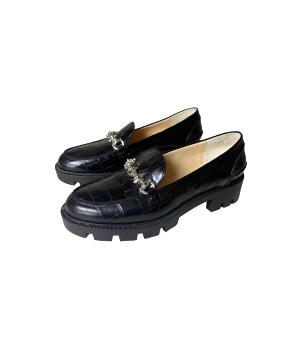 Christian Louboutin Lug Swing loafers in black croc-effect leather with embellished detail