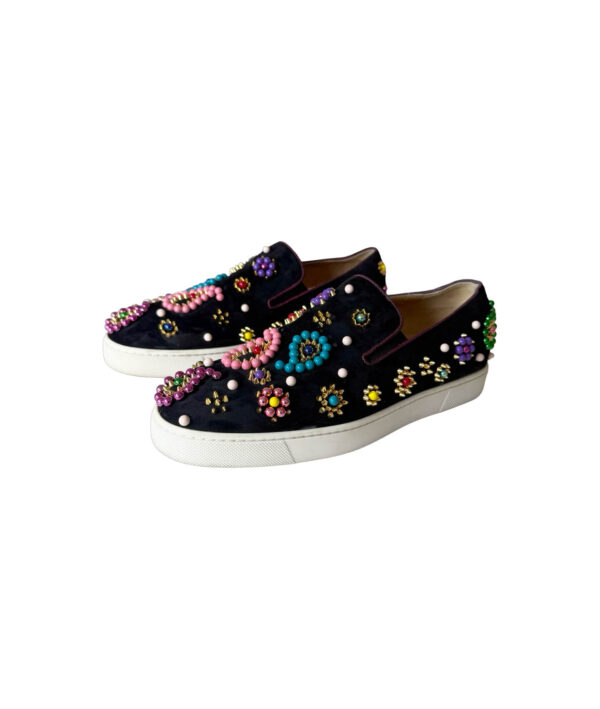 Christian Louboutin Black Boat Candy Suede Slip-on Loafers (Size 39)